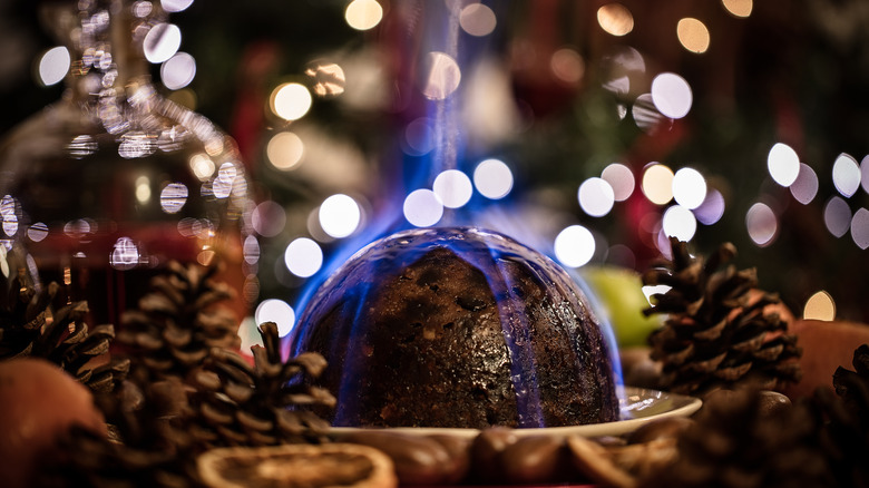 Christmas pudding in flames