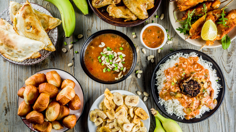 table filled with African dishes