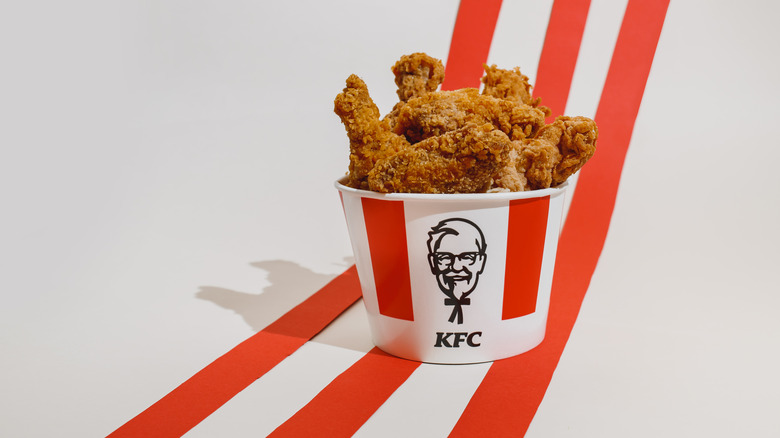 Bucket of KFC chicken on a white background