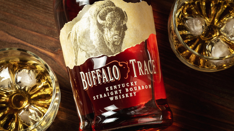 Bottle of Buffalo Trace with two glasses