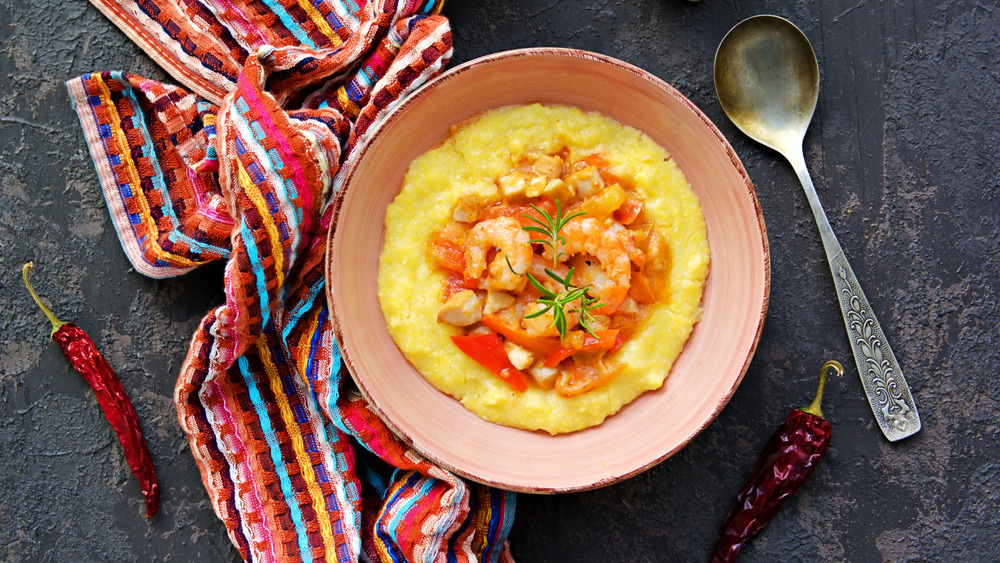 Plate of grits with shrimp