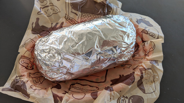 Chipotle burrito wrapped in foil