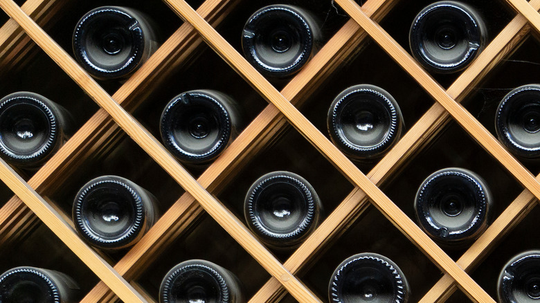 wine bottles stored in rack