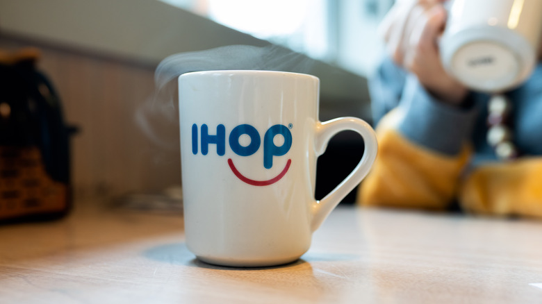 steaming coffee in IHOP mug