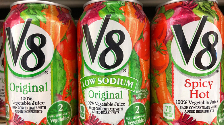 V8 vegetable juice cans