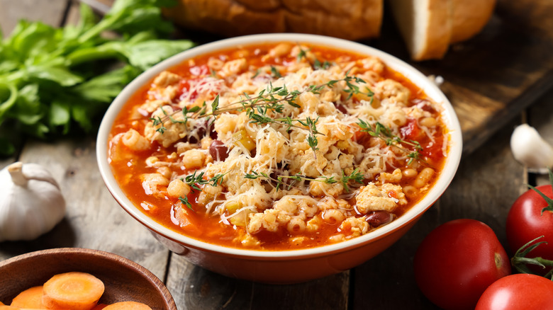 Pasta with beans in a bowl