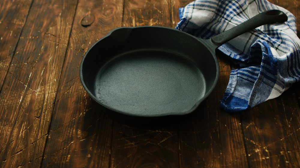 Cast iron skillet on table