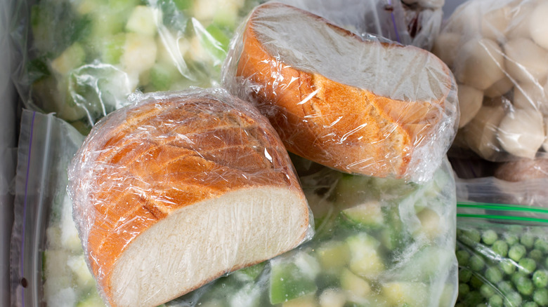 Wrapped bread in the freezer