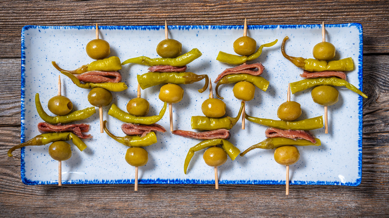 Gildas, a Spanish tapas with olives, peppers, and anchovies