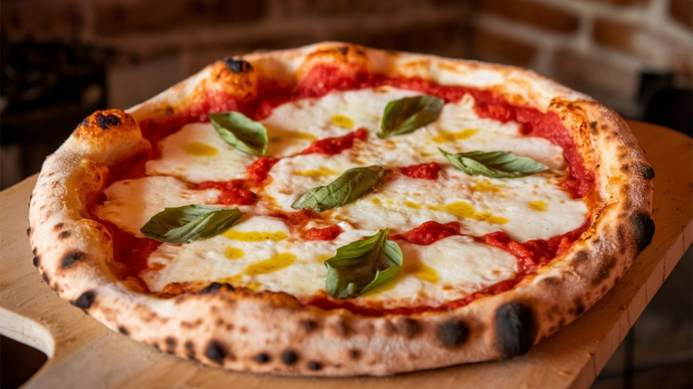 Freshly baked Neapolitan pizza