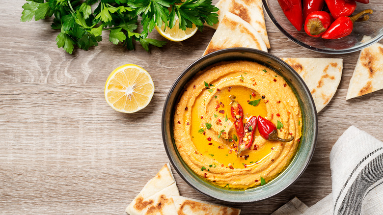 hummus dip with chili peppers