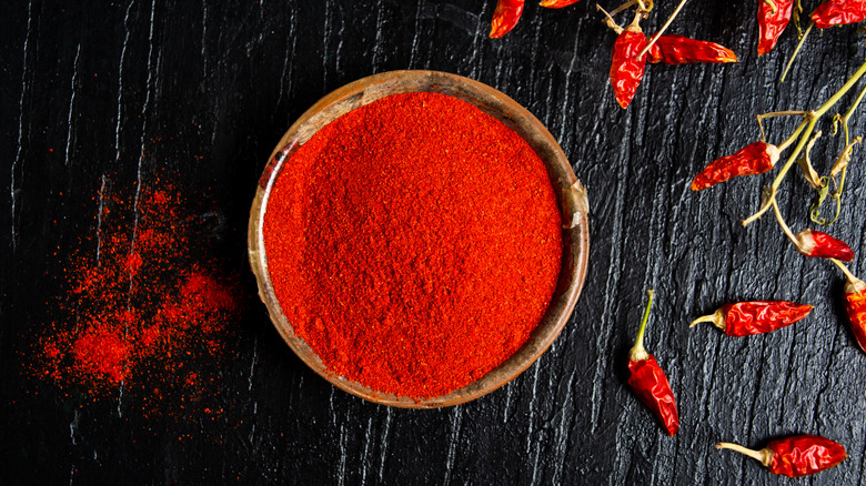 Bowl of paprika with peppers