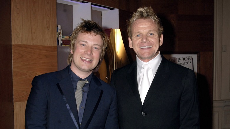 Jamie Oliver and Gordon Ramsay smiling