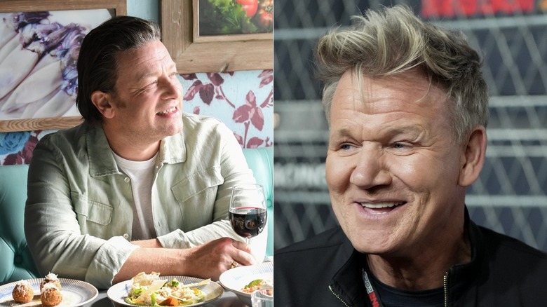 Jamie Oliver and Gordon Ramsay split image 