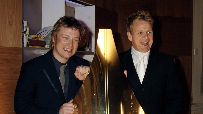 Jamie Oliver and Gordon Ramsay smiling