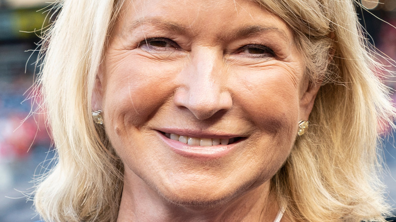 Martha Stewart smiling at a sports game