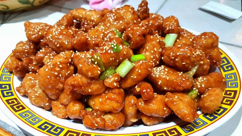 Plate of orange chicken