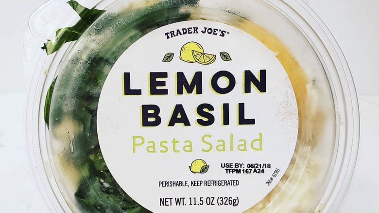 Close up of Trader Joe's Lemon Basil Pasta Salad