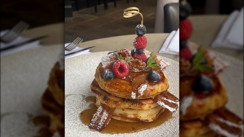 Stack of pancakes with berries