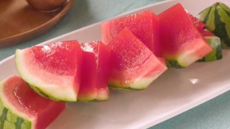 watermelon jell-o slices on plate 