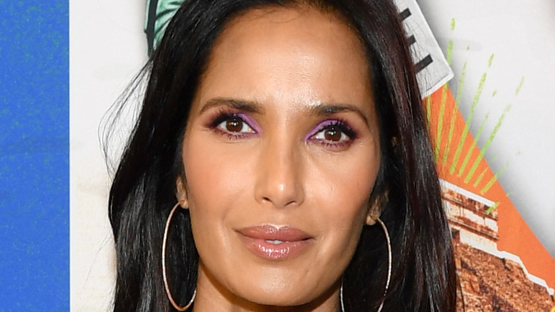 padma lakshmi with hoop earrings