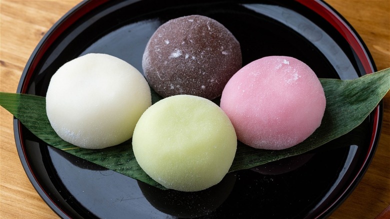 multicolored mochi cakes on plate