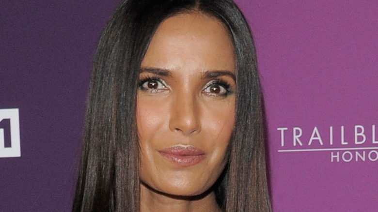 Padma Lakshmi closeup on purple background