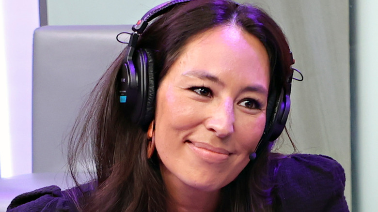 Close up of Joanna Gaines wearing headphones