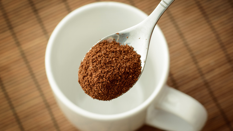 Instant coffee on a spoon 