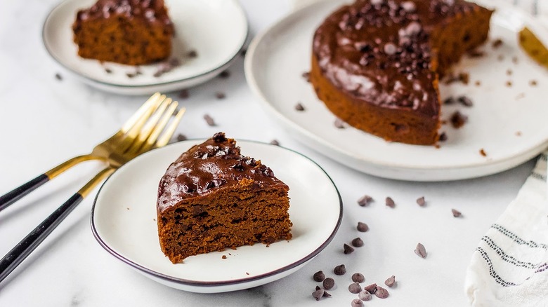 A brownie slice on a plate