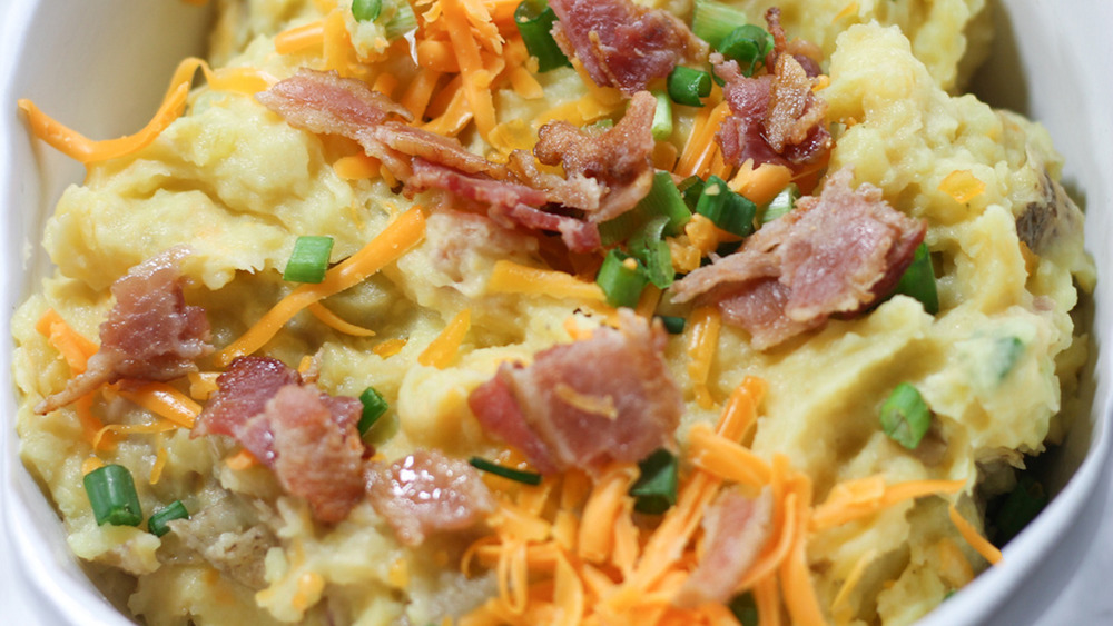 Instant Pot loaded mashed potatoes in dish