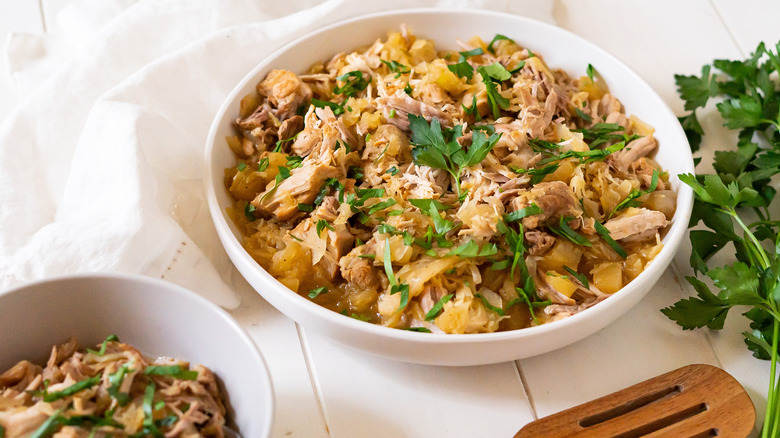 pork and sauerkraut in bowl 