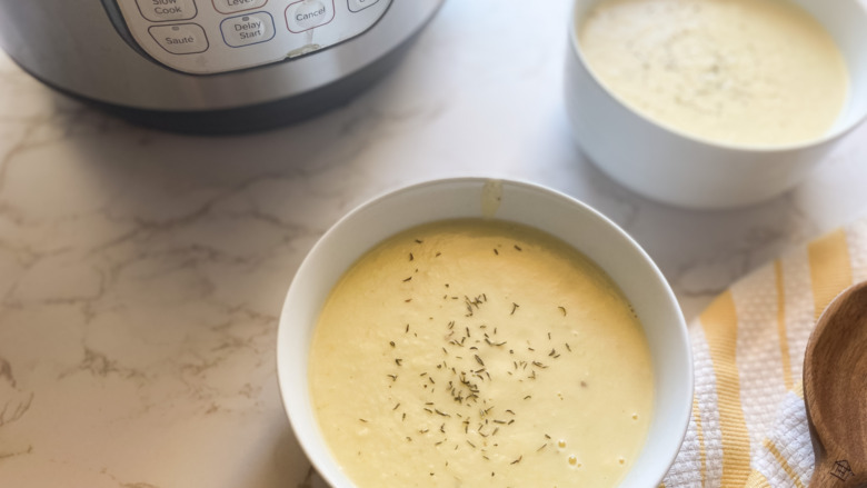 Instant Pot Potato Leek Soup in a bowl