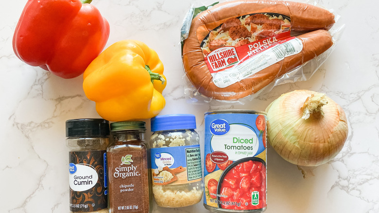 ingredients for Instant Pot Sausage and Peppers