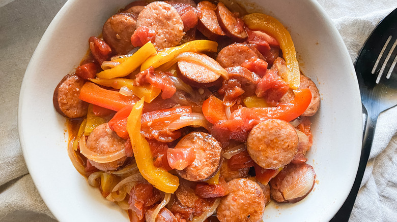 Instant Pot Sausage and Peppers in a bowl