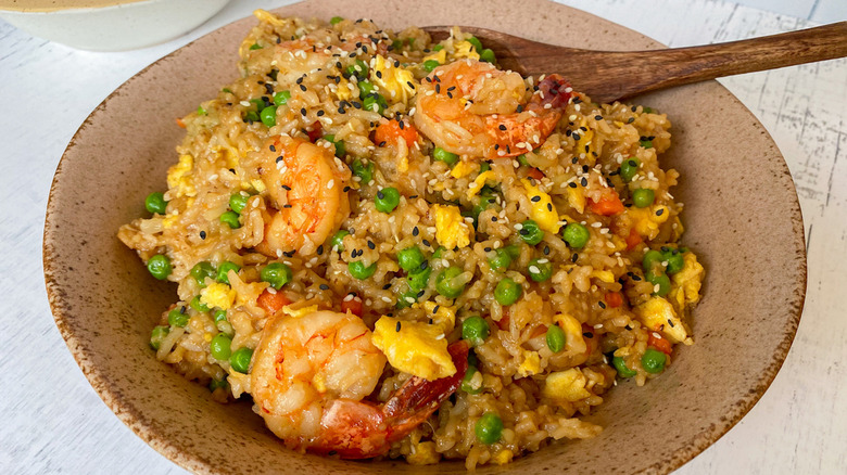 Instant Pot shrimp fried rice in bowl