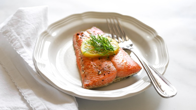 salmon fillet on plate