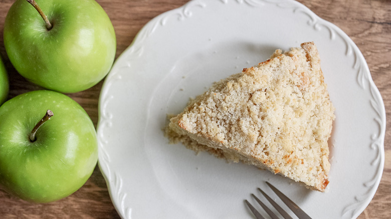 slice of apple cake plated