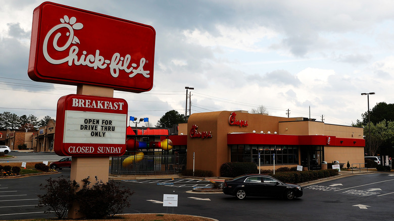 Chick-fil-A sign and restaurant