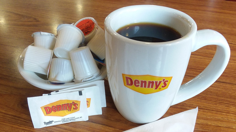 A hot cup of Denny's coffee