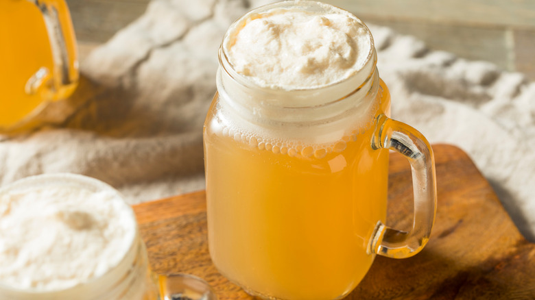 butterscotch drink in mason jar glass