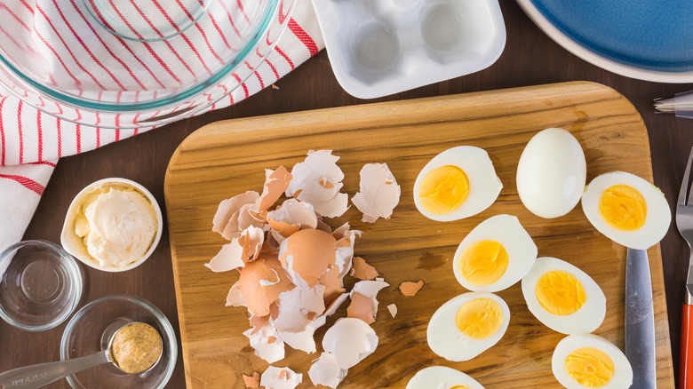 egg dish being prepared on cutting board