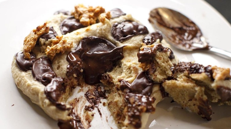microwaved chocolate chip cookie on plate