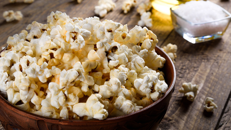 Bowl of popcorn with salt