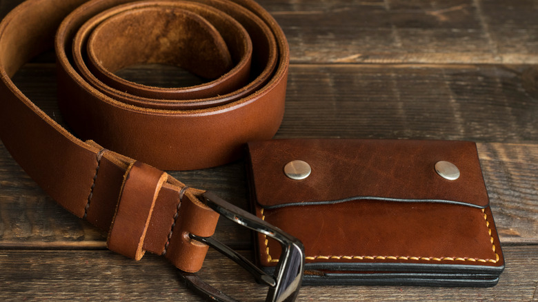 Leather belt and wallet