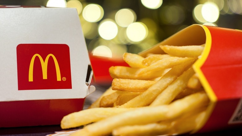 Fries on a background with lights