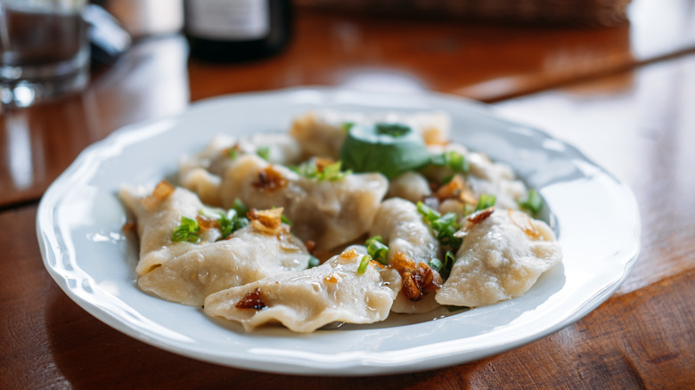 A plate of traditional pierogies