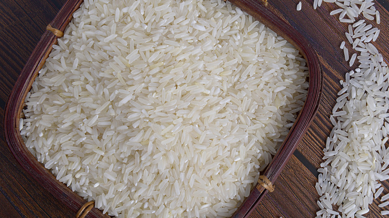 Basket of uncooked rice