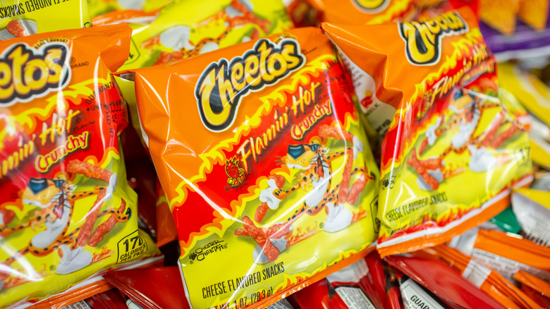 snack bags of flamin' hot cheetos