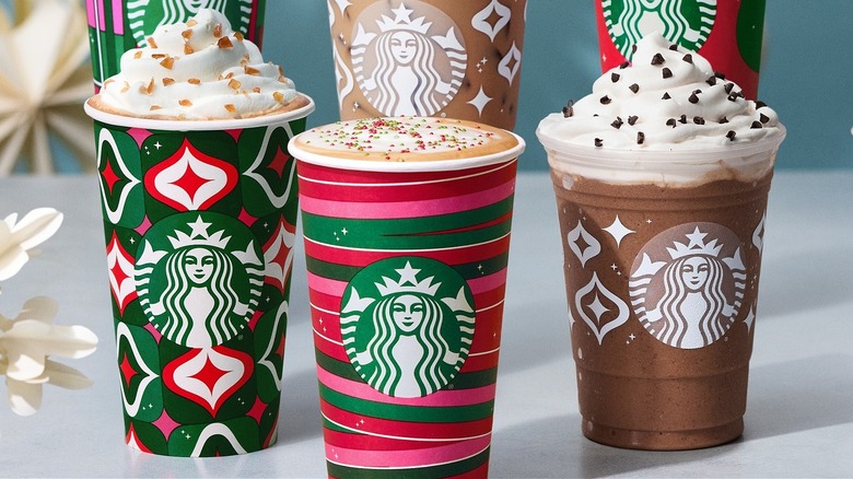 Starbucks drinks in holiday cups